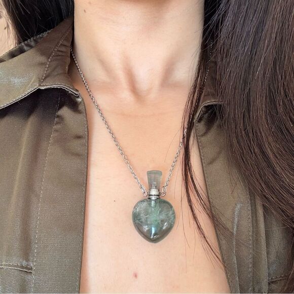 Heart fluorite perfume bottle necklace pendant purple silver necklace - Picture 3 of 3